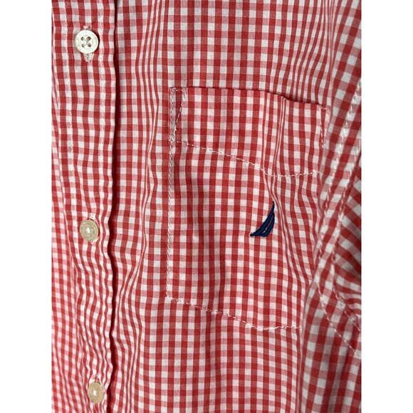 Nautica Boys Medium 10/12 Red Gingham Check Long Sleeve Button Down Shirt - Picture 6 of 12